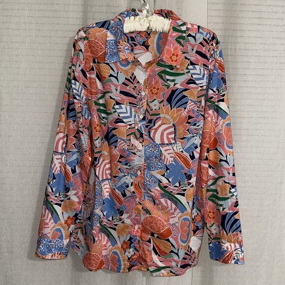 TALBOTS L Marvelous Floral Long Sleeve Modern Classic Cotton Shirt - Picture 4 of 11
